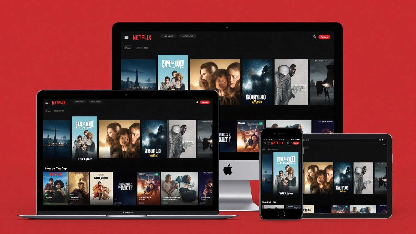 Múltiplos dispositivos exibindo plataforma de streaming
